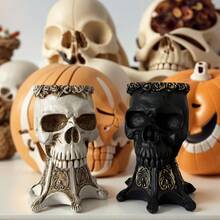 1 个耐用的现代树脂骷髅花盆 - 时尚的花盆，适合家庭和办公桌装饰，非常适合仙人掌、糖果 - 非常适合圣诞节、万圣节、复活节装饰，带有精致图案的骷髅形花盆。