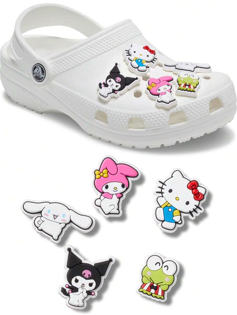 Sanrio 5pcs Cute KT Cat PVC Shoe Charms, Cartoon Hole Shoes Decorations, Travel & Beach Shoes Accessories Back To School