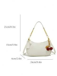 Nuevo bolso de hombro de moda de diseño clásico con estampado de letras, de unicolor, de tela impermeable de PU, adecuado para ir de compras y para llevar cruzado. Con decoración de colgante de cereza, bolso medialuna de verano, para vacaciones en la playa, temporada escolar, bolso de mano para damas.