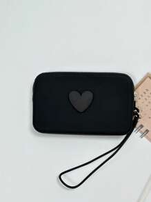 1 bolsa de cosméticos de silicona de unicolor con forma de corazón, bolsa de almacenamiento de gran capacidad, bolso con cuerda colgante, bolso simple para mamá, monedero, estuche para lápiz labial, bolso cuadrado, bolsa de almacenamiento para brochas de maquillaje, silicona suave, uso multifuncional, a prueba de humedad, a prueba de moho, resistente al calor y fácil de limpiar, cremallera suave sin óxido, tacto cómodo, equipado con cuerda colgante, bolsa de cosméticos, bolsa de maquillaje grande, regalos de Navidad, bolsa, viaje, bolsa, embrague / bolso pequeño, organizador de maquillaje, bolsa, soporte para brochas, mini bolsa, bolsa de gran capacidad