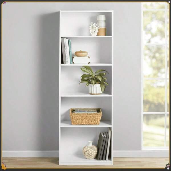 5-Shelf Bookcase With Adjustable Shelves, White
