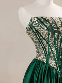 Rolarold 新年高贵奢华露肩蕾丝贴花宫廷风A字舞会礼服，优雅正式晚宴舞会礼服，适合毕业典礼、晚宴、婚礼宾客穿着