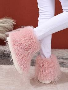2025 New Fluffy Faux Thermal Lined Ankle Boots, Fashion Slip-On Furry Warm Anti-Slip Boots - Baby Pink - View 6
