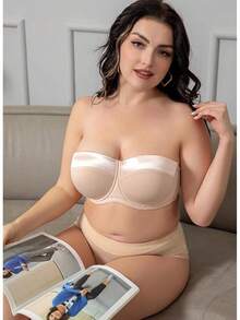 Women's Push Up Strapless Bra With Clear Straps For Big Bust, Never On Party Band Size(34-48) Cup B/C/D/DD/DDD/Ghalloween - Beige Pink - 查看 10