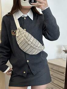 Fashion Large Capacity 2024 Striped Personalized Korean Style Shoulder Crossbody Waist Bag For Women - Beige - View 5