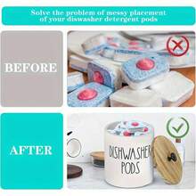 1pc Round Dishwasher Pod Holder, Dishwasher Tablet Container Storage For Kitchen Decor And Accessories, Wood Laundry Detergent Pods Container With Lid, Kitchen Storage Container For Laundry Pods - Multicolor - View 7