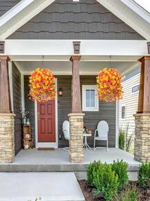 10/6/4/1 pieza Flores colgantes artificiales para exteriores, mezcla de seda de color, campanilla de la mañana naranja y amarilla, adecuada para bodas, hogar, oficina, decoración de jardín, flores artificiales con hojas de eucalipto, plantas colgantes realistas resistentes a los rayos UV, adecuadas para decoración de otoño, decoración de Acción de Gracias, arco de boda, pared, jardín, dormitorio, exterior, oficina, decoración de fiesta