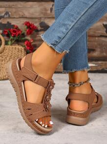 Sandalias de punta abierta de talla grande de estilo casual para 2025, sandalias romanas para mujer con hebilla y diseño de cierre de para uso en exteriores