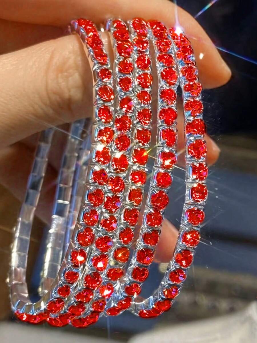 5 Stücke funkelnde Kristall Armreifen, verstellbare elastische Party-Stil Glitzer-Accessoires, ideales Geschenk für Frauen