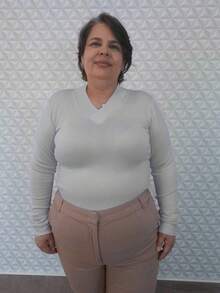 Basic V-Neck Blouse Size G | Basic G | Elastane Blouse Size G - 米色 - 查看 1