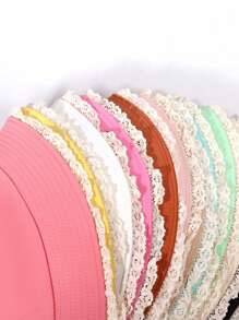 1pc Solid Color Dopamine Lace Patchwork Bucket Hat, Simple Versatile Stylish Fashion Casual Sun Protection Travel Beach Hat