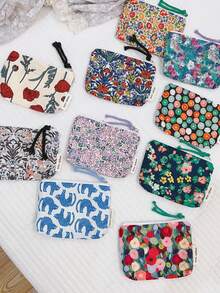 Vintage Floral Coin Purse, Mini Cotton Pouch, Lipstick Earphone Toiletries Storage Bag, Small Item Organizer Card Holder - Multicolor - View 2