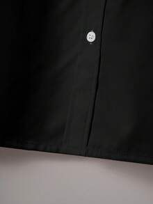 Teenagers Classic Collegiate Casual Party Pocket Patch Detail Black Formal Long Sleeve Shirt - Black - View 7