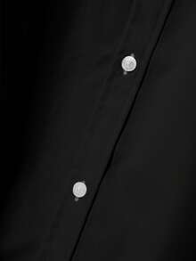 Teenagers Classic Collegiate Casual Party Pocket Patch Detail Black Formal Long Sleeve Shirt - Black - View 5