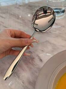 Juego de 5 cucharas grandes de acero inoxidable ergonómicas - Duraderas, antiadherentes, fáciles de limpiar, mango cómodo, adecuadas para bufés, hoteles, cafeterías, utensilios de cocina y cocina en el hogar - Alta calidad, resistentes a la oxidación, menaje de cocina de larga duración