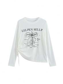 字母印花雪纺透视罩衫，韩国涂鸦风格，轻薄透气防晒T恤，长袖，夏季 - 白色 - 查看 4