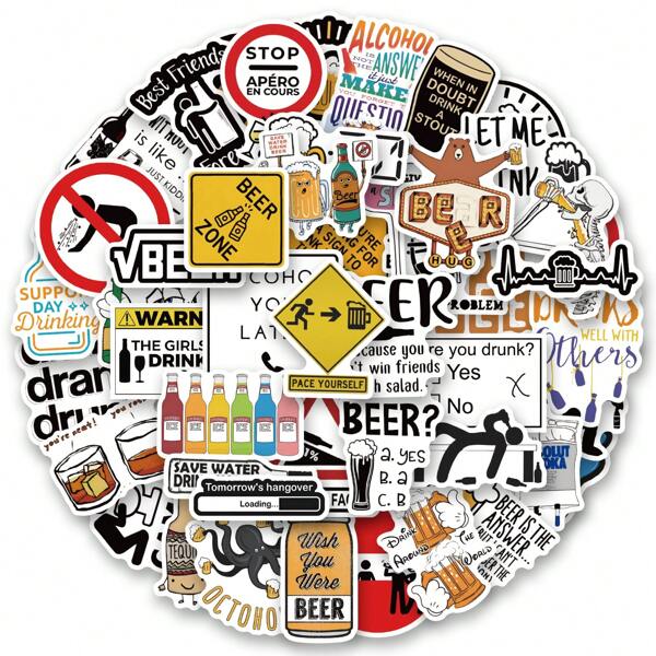 50 adesivos engraçados de alcoolismo, adesivos de vinil estéticos para scrapbooking, diário, para-choque, skate, garrafa de água, desenho animado, capacete, adesivos e decalques de carro