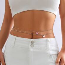 1 pièce Chaîne de taille à double couche avec pendentif papillon sexy à franges pour femmes, style de rue avec chaîne de corps en métal