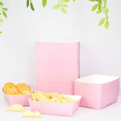 10pcs/20pcs/50pcs Light Pink Paper Food Trays Boat Boxes Disposable Paper Food Nacho Boats Hot Dog Holders Paper Food Plates Disposable Serving Trays For Carnivals Parties Dinner Birthday Bridal Shower Wedding Christmas Party Decorations