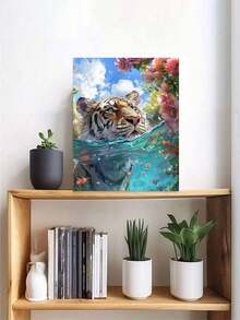 Tiger In Water Beginner Friendly Digital Oil Painting, Super Clear Pattern, Rich Paint Easy To Color, Easily Create Artistic Masterpieces, Suitable For Decoration And Gifts! High-Cost-Effective Digital Oil Painting, Massive Patterns To Choose From, Sufficient Paint, Experience The Sense Of Accomplishment Of A Master Painter At Home, Frameless 40x50cm - Blue - View 3