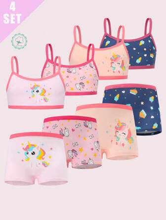 4st bomull flickor tecknat tryck mjuk camisole topp & trosset