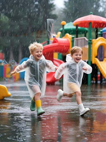 1pc/2pcs Disposable Transparent Children's Raincoat, Outdoor Hiking Rainwear For 7-11 Years Old, Loose Fit, Reusable Raincoat, White, Yellow, Easy To Store And Carry, Suitable For Outdoor Activities, Travel, Hiking, Music Festivals, Water Activities, Raincoat With Hood And Sleeves