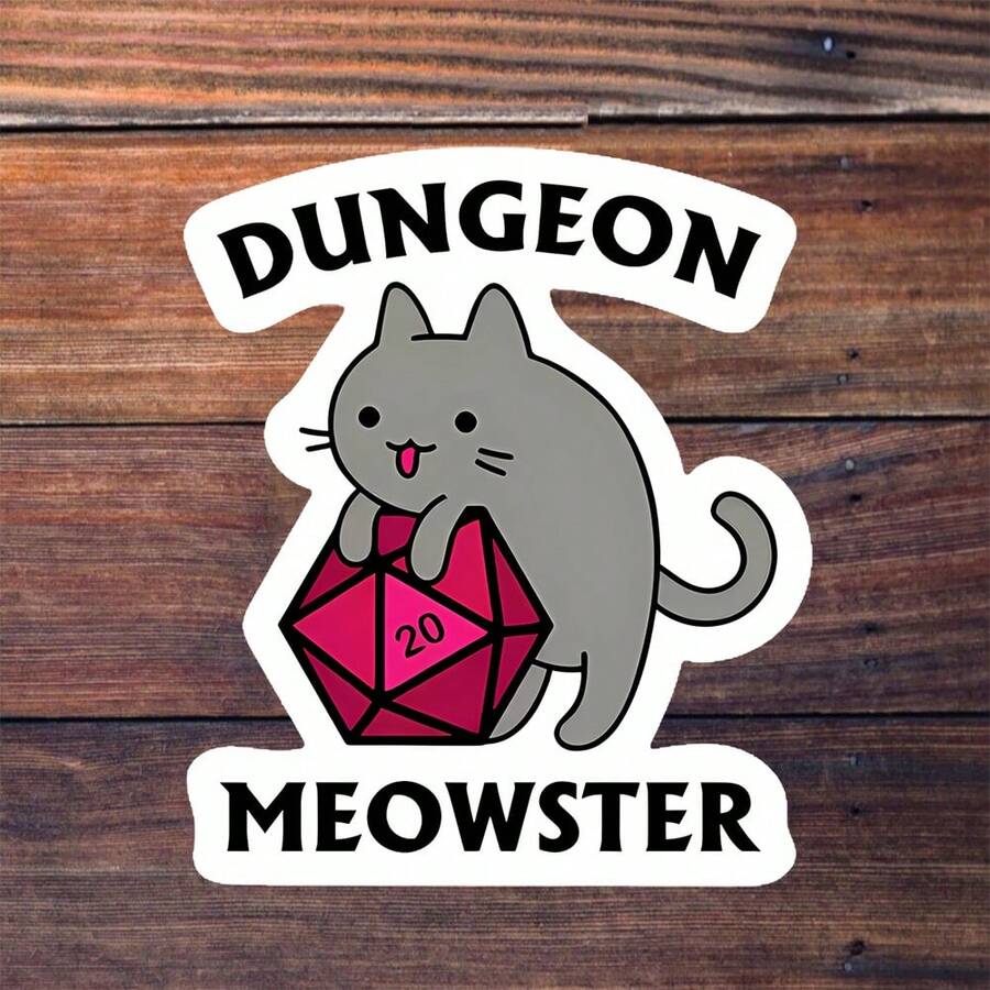 3 英寸乙烯基贴纸，易于粘贴，防水防油，图形清晰，“地牢喵星人贴纸 - 猫拿着 D20 骰子乙烯基防水贴花，幽默桌面游戏装饰，适用于笔记本电脑/水瓶，送给 D&D 玩家和猫爱好者的礼物”，可重复使用贴花，适用于汽车贴纸、保险杠、笔记本电脑、水瓶、书籍等，用于学校用品，返校