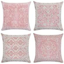 Conjunto de 4 capas de almofadas decorativas com mandala rosa, 45 cm quadrados - Design floral moderno, fecho com zíper, adequado para decoração de sofá e quarto