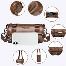 1pc Vintage Soft Leather Bucket Crossbody Bag, Adjustable Strap, Multiple Pockets, Casual Everyday Use, Commuting, Travel, Shopping, Ideal Gift - Brown
