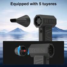 140,000 转/分钟涡轮风扇鼓风机，强劲气流，三档可调电动除尘器，风速 52 米/秒，无刷电机手持式风管，高性能汽车旋风涡轮机，气垫充气，宠物烘干机，烧烤吹风机 - 彩色 - 查看 4