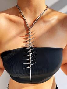 1 chiếc vòng cổ dài thời trang đường phố phong cách Punk Rock gai, xương cá, trang trí đinh tán cho phụ nữ, phù hợp với trang phục hàng ngày và đường phố - Nhiều màu - Xem 2