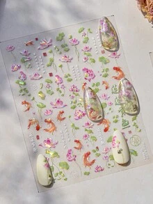 1 miếng dán móng tay hình cá chép phương Đông và hoa sen, tự dính, thiết kế hoa và cá nổi 3D cho bộ móng tay thanh lịch, dùng một lần, đồ trang trí móng tay tự làm cho phụ nữ và trẻ em gái, lý tưởng cho móng tay tiệc tùng - màu xanh lá - Xem 5