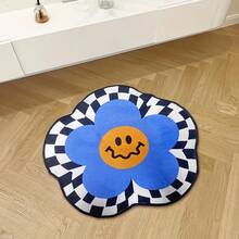 1 pieza Alfombra decorativa cómoda con diseño de cuadros azules y cara sonriente, alfombra para el hogar, alfombra para sala de estar, alfombra para dormitorio, regalo de moda para fiestas, tamaño asimétrico con tolerancia de corte de 1-5 cm, alfombra decorativa, decoración de dormitorio, alfombra pequeña, alfombra, decoración del hogar, alfombra para sala de estar, alfombra pequeña para sala de estar, alfombra para dormitorio, alfombra para sala de estar, decoración del hogar, alfombra para exteriores, alfombra lavable - Multicolor - Ver 3