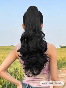 26-28 Inch Long Wavy Brown Synthetic Hair Ponytail Extensions, Heat Resistant Fiber, Claw Clip Design, Suitable For Daily Wear - Black - View 3