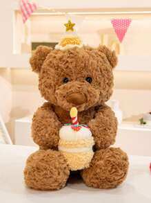 Lindo oso de peluche con forma de pastel de cumpleaños, suave oso de peluche kawaii, regalo de cumpleaños para niños, novias y novios.