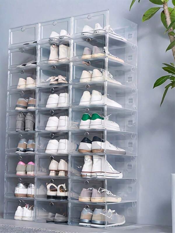 1/6/12pcs High Transparent Shoe Storage Boxes, Premium Collectible Boxes For Sneakers, High Heels, Dress Shoes, Casual Shoes, Stackable With Clear Door, Shoe Display Racks, Size: 30*21*12.5cm