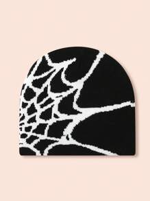 1pc Y2K Street Style Spider Web Knit Beanie Hat For Kids, Graphic Design, Suitable For Outdoor Activities In Autumn And Winter For Warmth