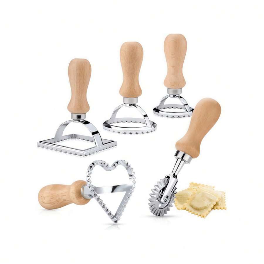 Ravioli Stamp Maker Cutter With Roller Wheel, Wooden Handle And Fluted Edge, For Ravioli, Pasta, Dumplings Lasagna - Multicolor - View 1