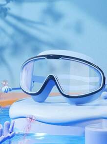 1 pieza Gafas de natación antivaho HD con marco grande para niños de 3 a 10 años, resistentes al agua, transparentes y cómodas, sin estrangulamiento de ojos, gafas de una sola pieza con tapones de silicona, adecuadas para natación y buceo infantil