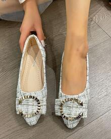 Flats Zapatos De Tacón Bajo De Mujer Con Punta De Moda - Blanco - Ver 3