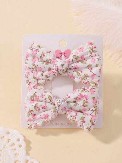 2 piezas Pinzas para el cabello con moño de niña con estampado floral, pasadores para el cabello con flor simple y linda, accesorios de moda para el cabello para volver a la escuela