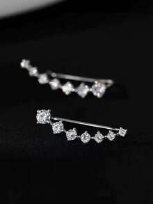 女士奢华花卉设计夹式耳环，精致精致的星花夹式耳环，优雅时尚的珠宝 - 銀色 - 查看 10