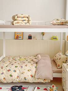 4件套（1个羽绒被套+1个床单+2个枕套）亲肤印花床上用品套件，360度防滑罩，不含荧光剂，透气，柔软，可水洗，抗菌，温暖适用于卧室、客房、宿舍，适合所有季节 - 滑板小熊 - 查看 5