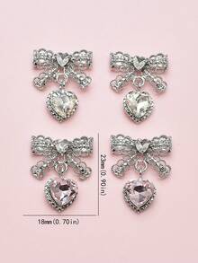5件套蕾丝蝴蝶结心形吊坠美甲装饰，镂空金属镶嵌心形宝石大号法式美甲奢华合金配件美甲用品 - 彩色 - 查看 2