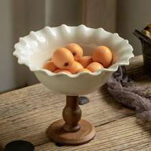 1 Stück chinesische hochwertige Keramik Obstschale im Vintage-Stil, Retro Holz-Hochfuß Obstplatte, Keramik Obstschale für Wohnzimmer, Haushalt Snackplatte, Hochständer Dessert Präsentationsteller, Luxus Trockenobstteller, Dekorative Platte, Restaurant dekorative Obstschale, Flur Aufbewahrungsplatte, Eingangsbereich Schlüsselablage