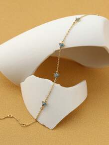 Charm-In 18k Gold Plated Brass Delicate Bracelet With Blue Zirconia Stone, And Versatile, Suitable As A Valentine's Day Gift