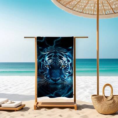 1 件虎纹超细纤维超大沙滩巾，超强吸水浴巾，适合旅行、泳池、潜水、冲浪、瑜伽、露营、沙滩配件，多种尺寸