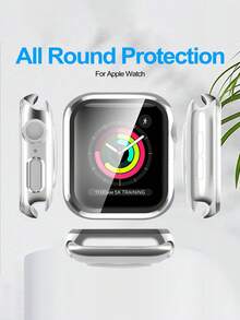 [Estuche protector transparente unisex] Marco de material de PC de moda casual + protector de pantalla de vidrio templado ultrafino (set de 2 en 1) - resistente a los arañazos, cristal claro, compatible con 38/40/41/42/44/45/46/49mm y Series Ultra/SE/10/9/8/7/6/5/4/3/2/1 - Accesorios premium para smartwatch - transparente - Ver 4