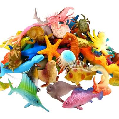 Funcorn Ocean Sea Animal, 52 Pack Assorted Vinyl Plastic Animal Set, Realistic Under Sea Life Figure Bath Educational Cake Cupcake Topper,Valentines Day