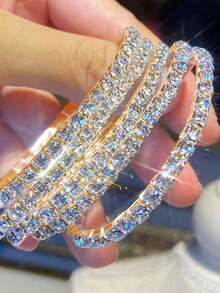 5 件闪亮水钻弹性手镯，派对闪亮可调节弹性手链，优雅的女士礼物 - 金色 - 查看 2